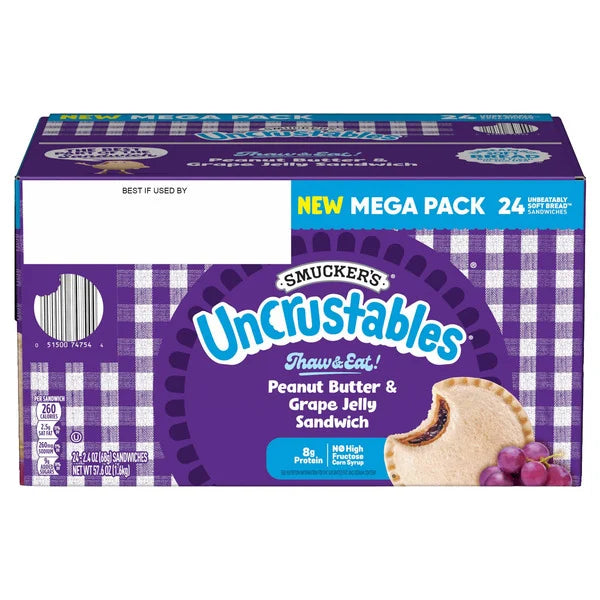 Smucker's Uncrustables, Peanut Butter & Grape Jelly Sandwich, 2.4 oz, 24 ct