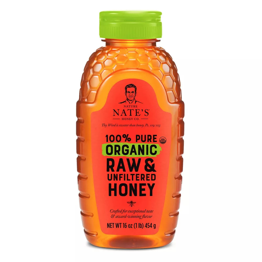 Nature Nate's 100% Pure Organic Raw Unfiltered Honey, 16 oz
