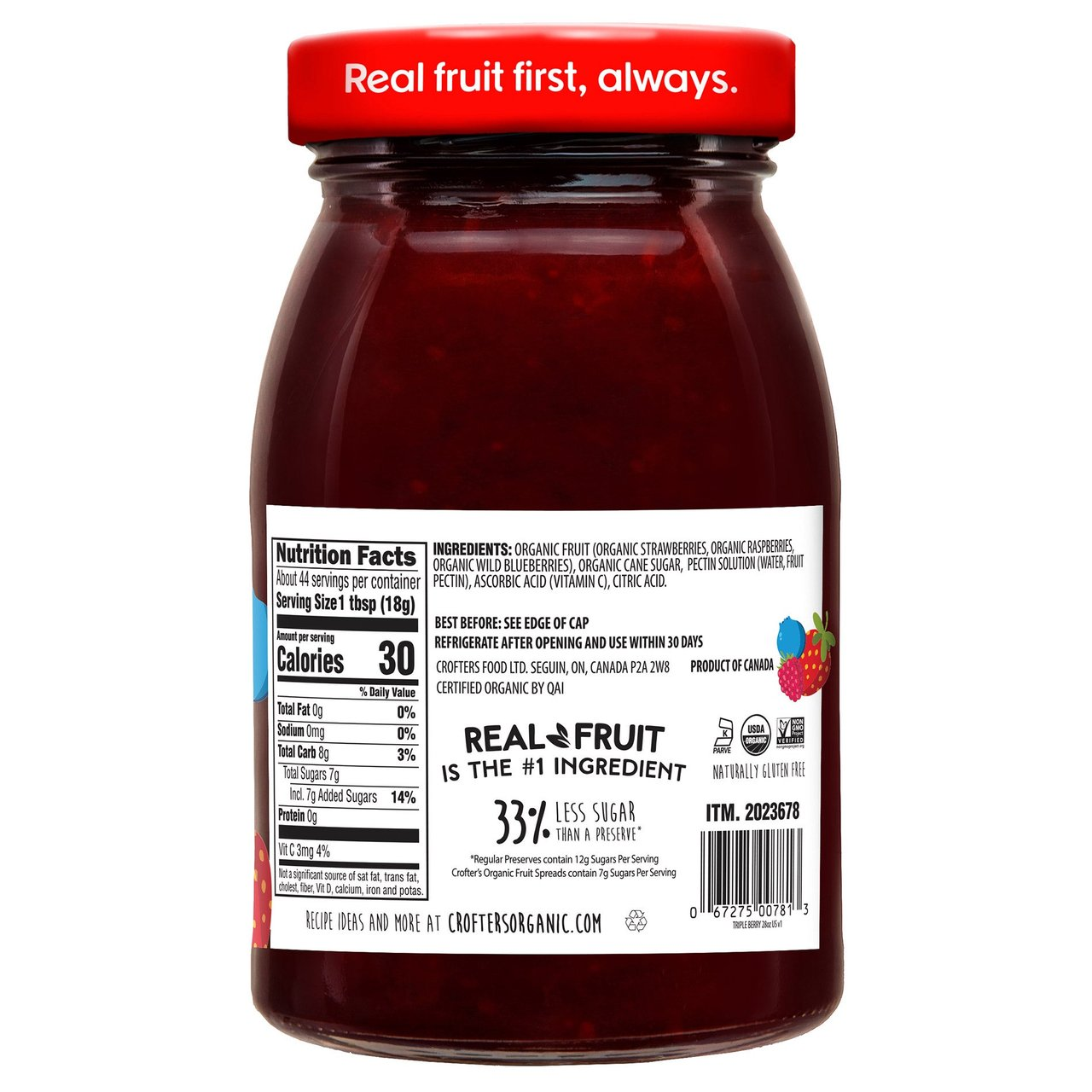 Crofter's Organic Triple Berry Spread, 28 Ounce Jar