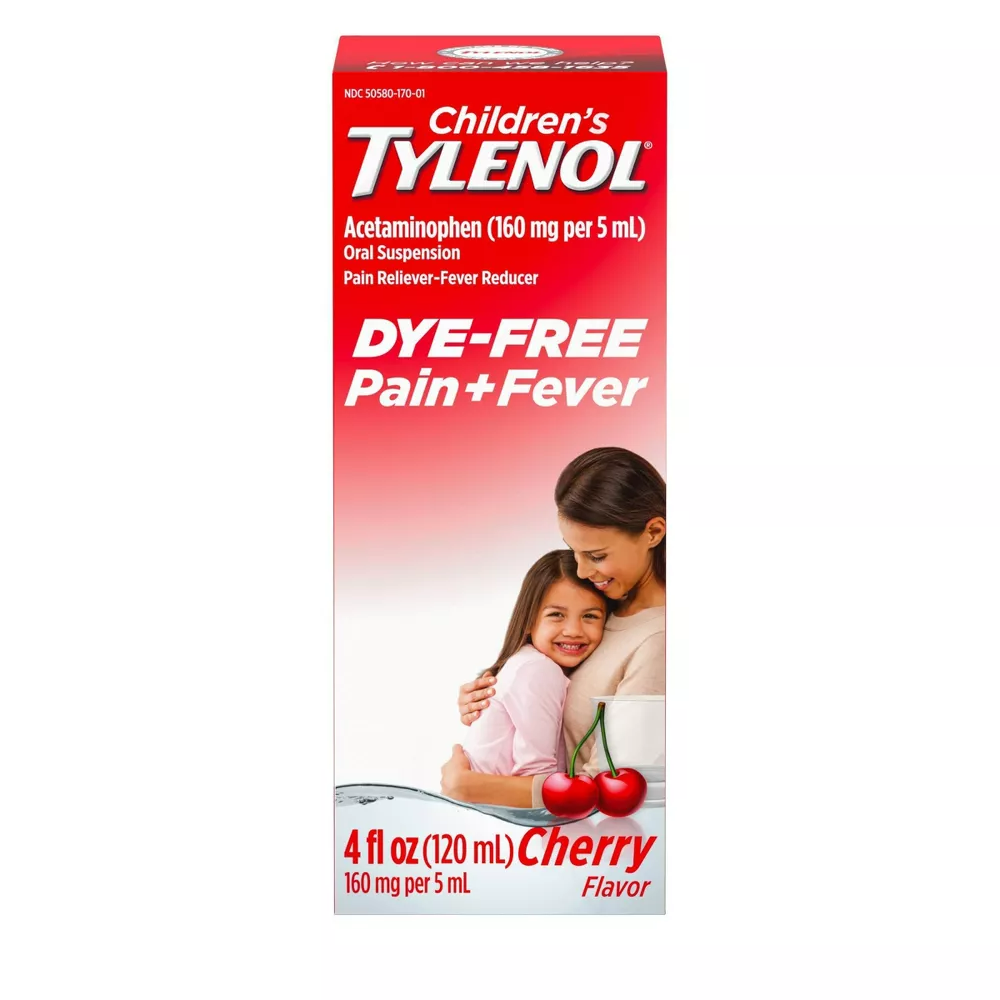 Children's Tylenol Dye-Free Pain + Fever Relief Liquid Acetaminophen Cherry, 4 oz