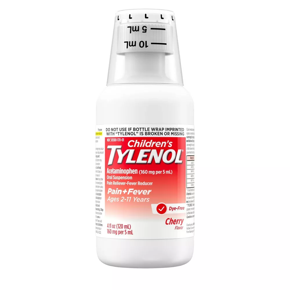 Children's Tylenol Dye-Free Pain + Fever Relief Liquid Acetaminophen Cherry, 4 oz