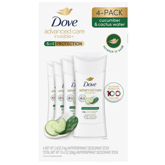 Dove Advanced Care Invisible+ Deodorant, 2.6 oz, 4 Count