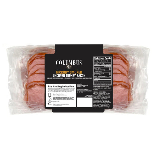 Columbus Uncured Turkey Bacon, Hickory Smoked, Sliced, 2.5 lbs