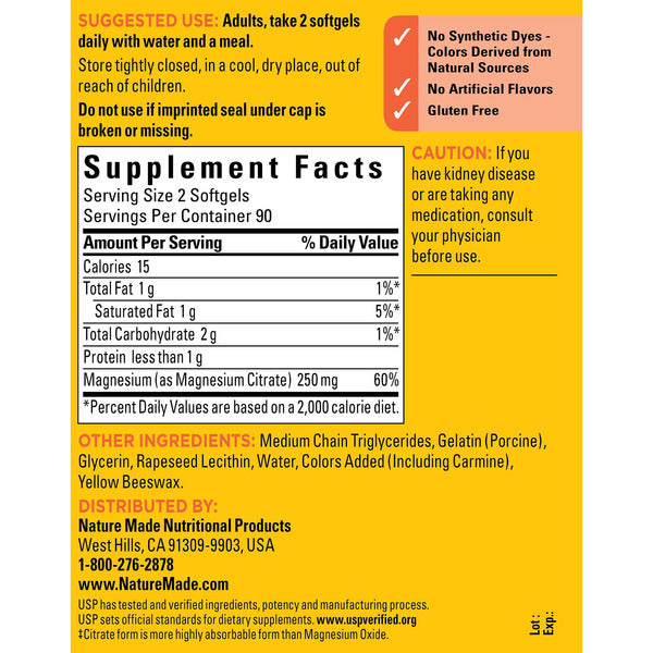 Nature Made Magnesium Citrate 250 mg., 180 Softgels