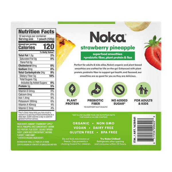 Noka Organic Superfood Strawberry Pineapple Smoothies, 4.22 oz, 12-count