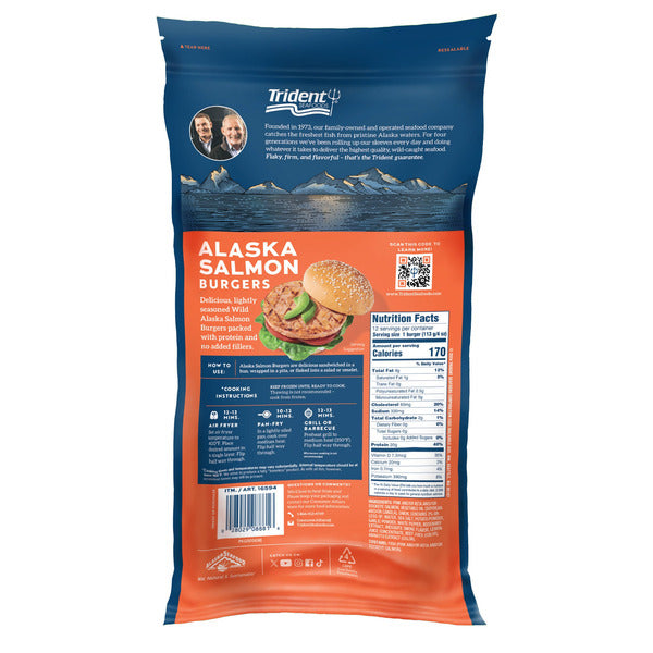 Trident Seafoods Alaskan Salmon Burgers, 4 oz, 12-count