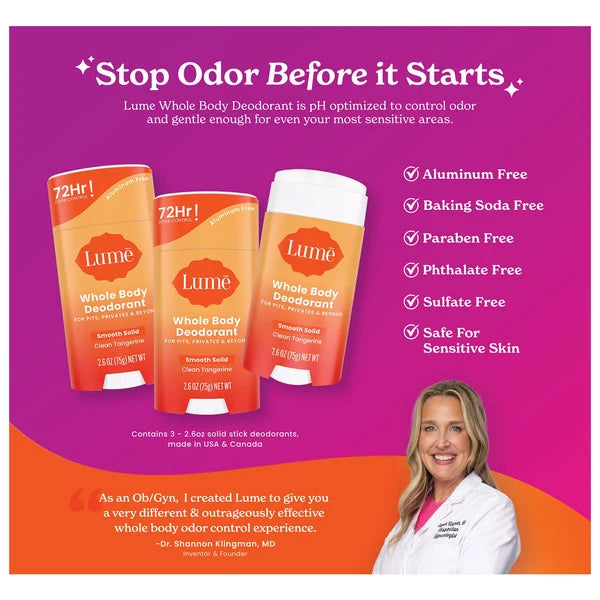 Lume Whole Body Deodorant, 2.6 oz, 3 Pack