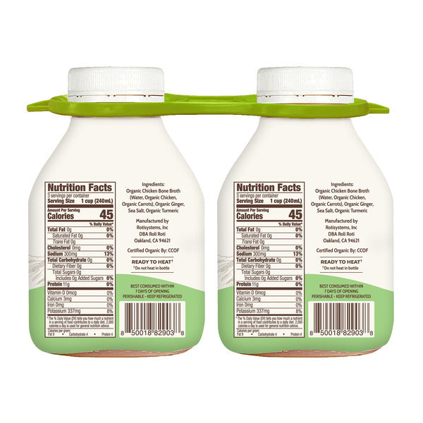 Roli Roti Organic Ginger & Turmeric Chicken Bone Broth, 24 fl oz, 2 count