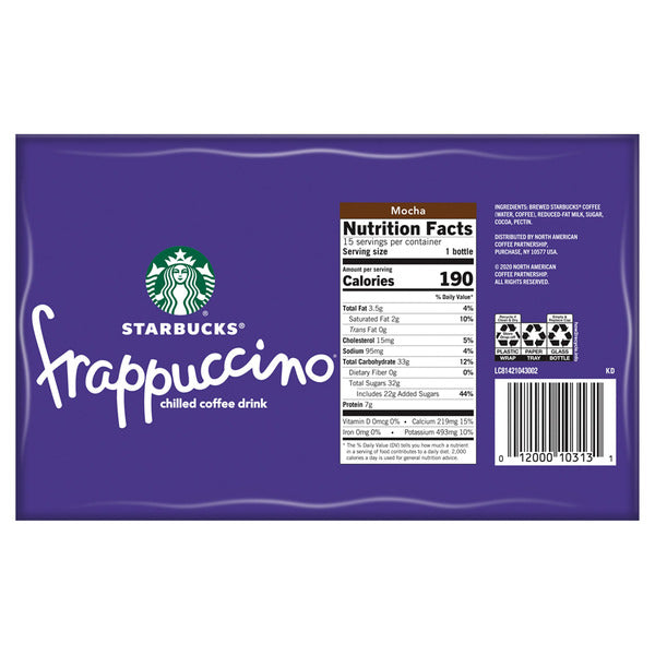 Starbucks Frappuccino, Mocha Chilled Coffee, 9.5 fl oz, 15-count