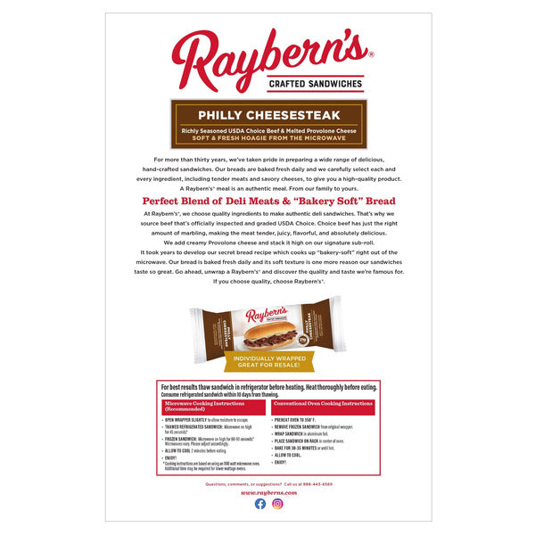 Raybern's Philly Cheesesteak Sandwich, 33.6 oz