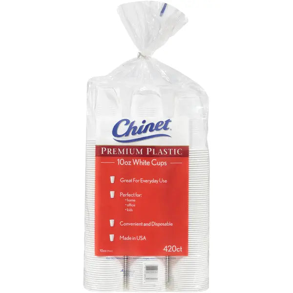 Chinet Premium 10 oz Plastic Cup, White, 420-count