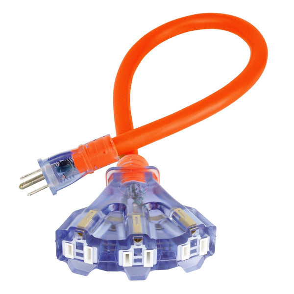 Prime 50ft Neon Extension Cord 2-pack Plus One 2ft Triple Tap Adapter