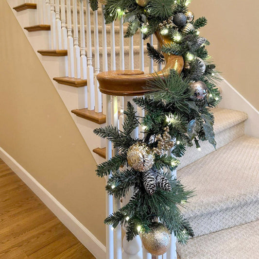 9' Decorated Frosted Garland with Pre-Lit Micro LED LIghts, Assorted Colors