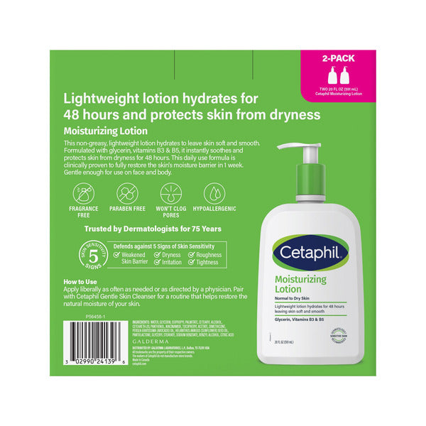 Cetaphil Moisturizing Lotion, Dry to Normal Sensitive Skin, 20 fl oz, 2-count