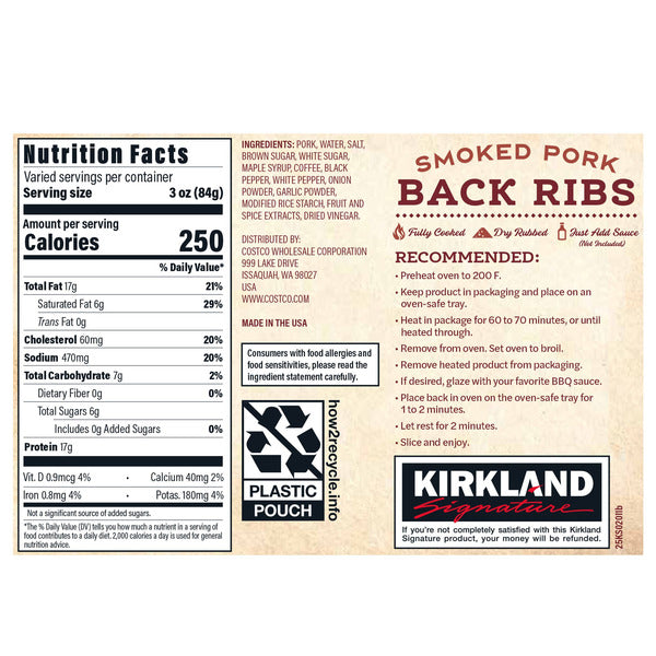 Kirkland Signature Smoked Pork Ribs ($8.99 / lb)