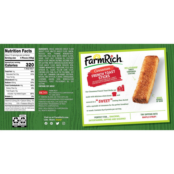 Farm Rich French Toast Sticks, Cinnamon, 48 oz