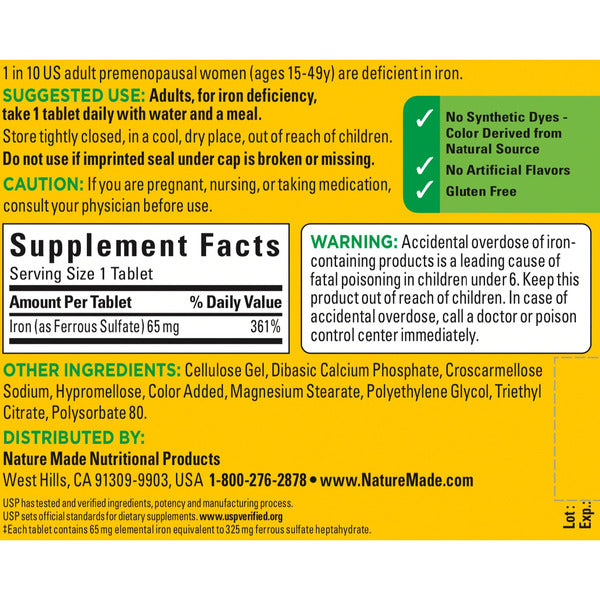 Nature Made Iron, 65 mg, 365 Tablets