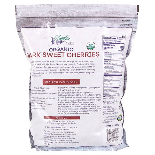 Columbia Fruit Organic Dark Sweet Cherries, 48 oz