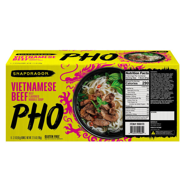 Snapdragon Foods Vietnamese Pho Bowls, Beef, 3.1 oz, 9-count