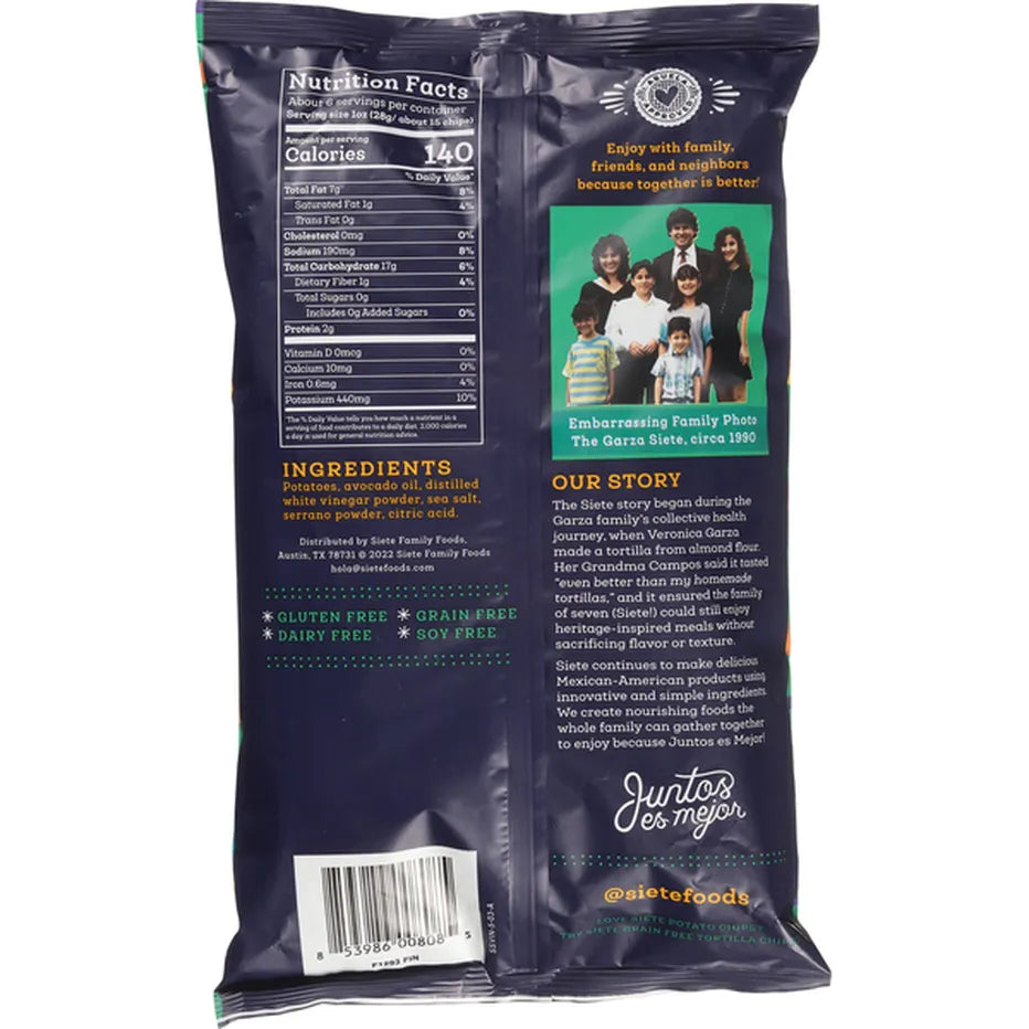 Siete Hint of Serrano Sea Salt & Vinegar Kettle Cooked Potato Chips, 5.5 oz