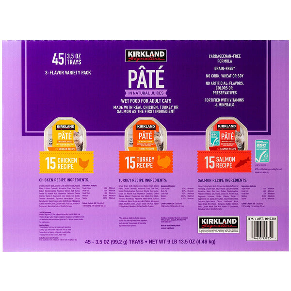 Kirkland Signature Pate Cat Food Variety Pack, 3.5 oz, 45-count