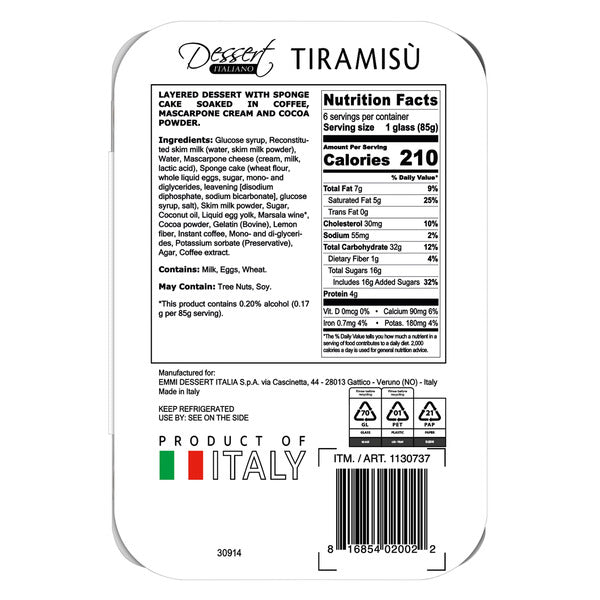 Dessert Italiano Tiramisu Cups, 3 oz, 6 count
