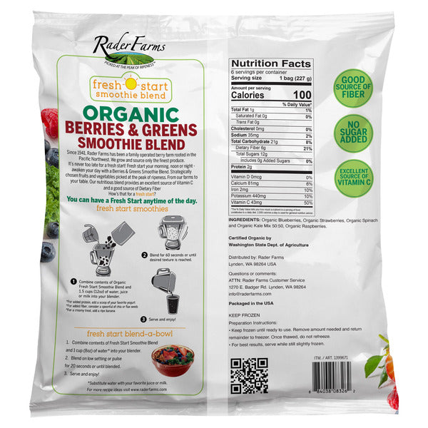 Rader Farms Fresh Start Organic Smoothie Blend, 8 oz, 6-count