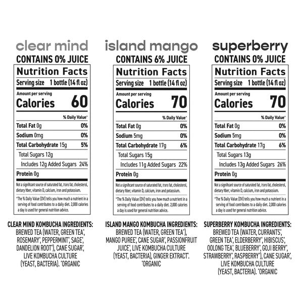 Brew Dr. Organic Raw Kombucha Variety Pack, 14 fl oz, 6-count