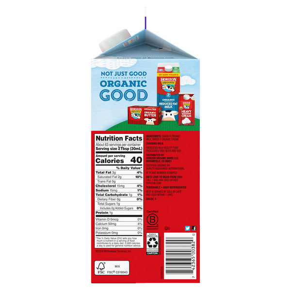 Horizon Organic Half and Half, 64 fl oz