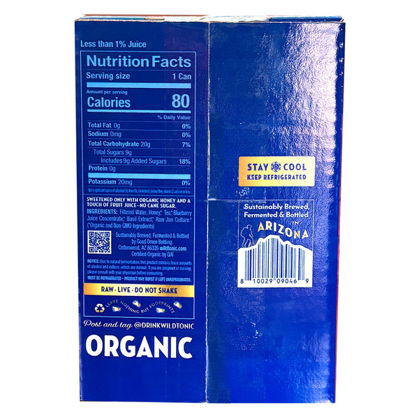 Wild Tonic Organic Blueberry Basil Sparkling Jun, 12 fl oz, 6-count