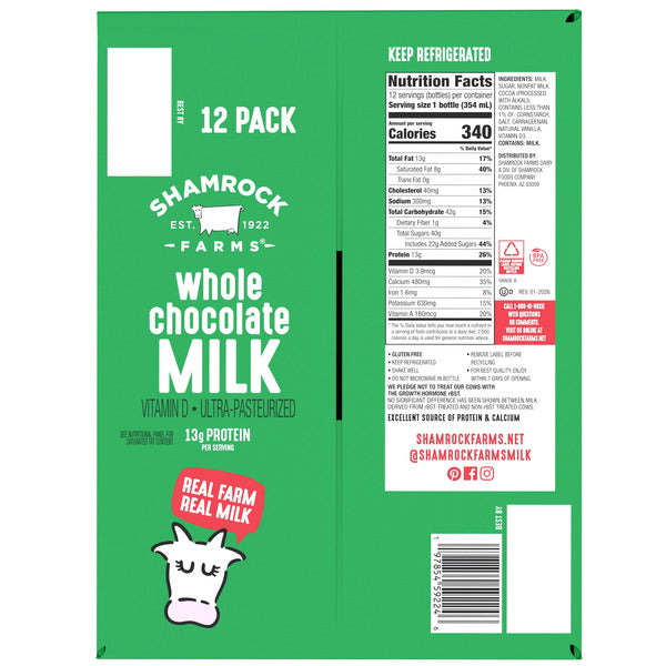Shamrock Farms Whole Chocolate Milk, 12 fl oz, 12-count