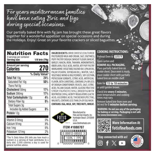 Fotis Baked Brie with Fig Jam & Chopped Walnuts, 22 oz