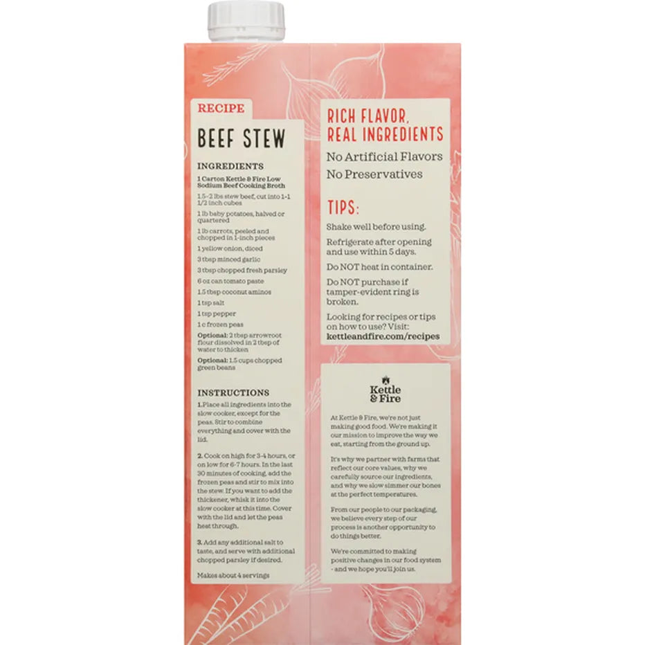 Kettle & Fire Low Sodium Beef Cooking Broth, 32 oz
