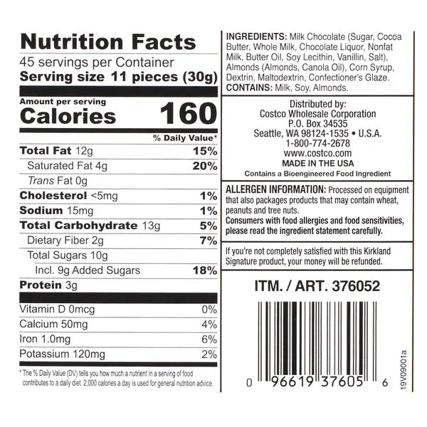 Kirkland Signature Almonds, Milk Chocolate, 3 lbs