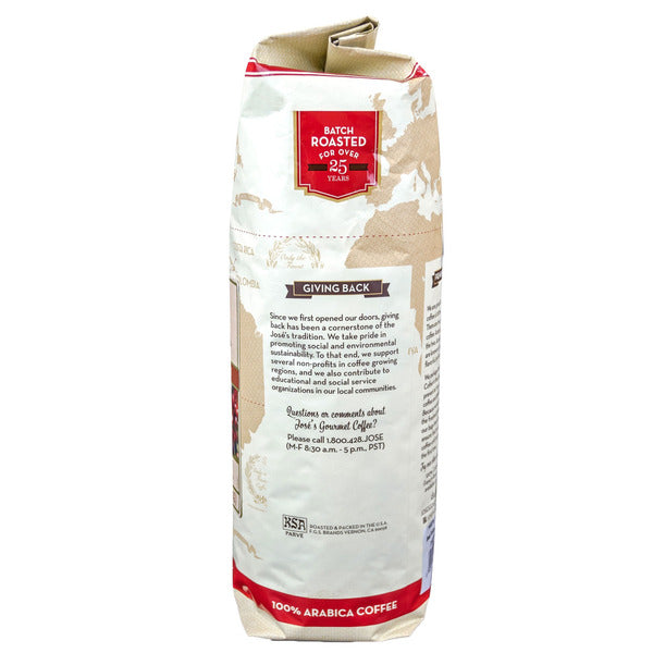 Jose's Organic Mayan Blend Coffee, Medium Dark Roast, Whole Bean, 2.5 lbs