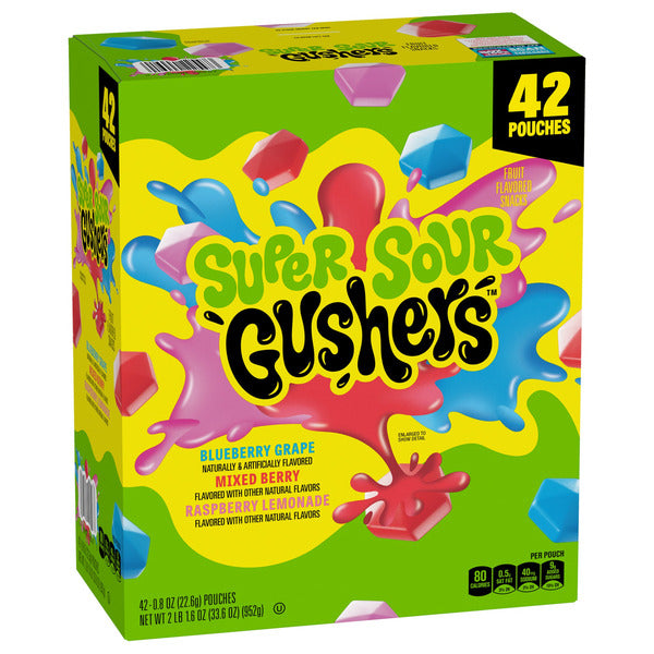 Gushers Super Sour Fruit Flavored Snacks, Variety Pack, 0.8 oz, 42 ct