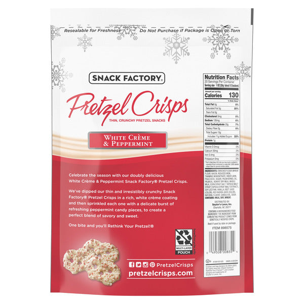 Snack Factory White Chocolate & Peppermint Pretzel Crisps, 20 oz