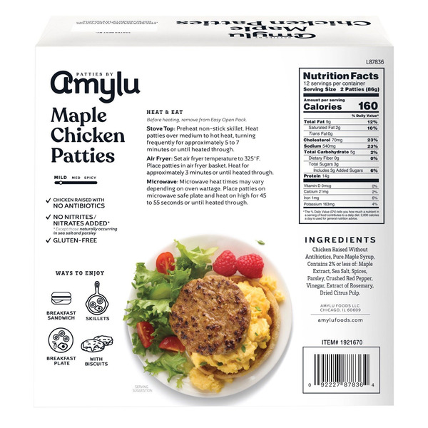 Amylu Maple Chicken Patties, 36 oz