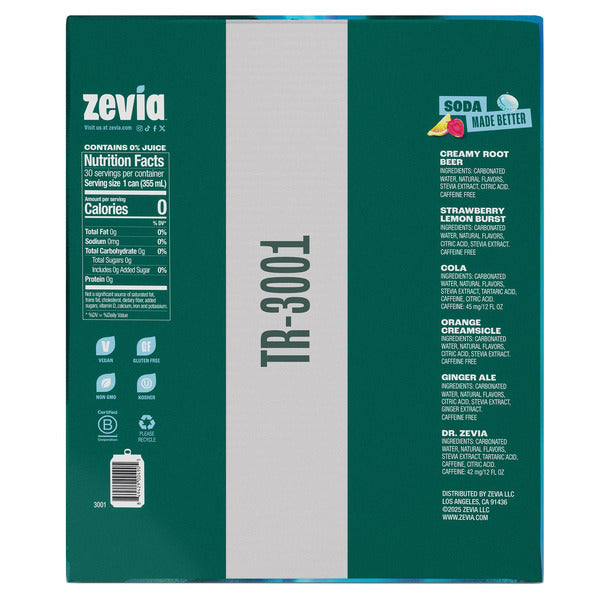 Zevia Soda Variety Pack, 12 fl oz, 30-count