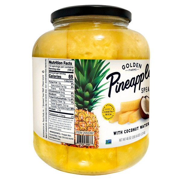 Golden Farms Pineapple Spears with Coconut Water, 46 oz