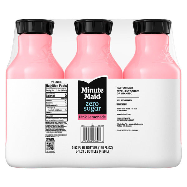 Minute Maid Zero Sugar Pink Lemonade, 52 fl oz, 3-count