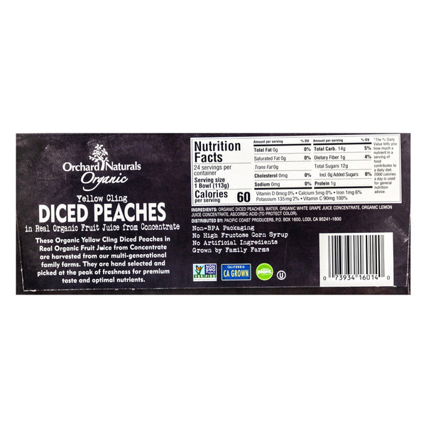 Orchard Naturals Organic Diced Peaches, Yellow Cling, 4 oz, 24 ct