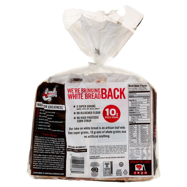 Dave's Killer Bread Organic White Bread, 2 x 24 oz
