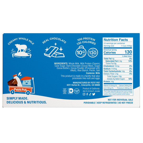 Petit Pot Creamy Chocolate Pudding with 10g of Protein, 3.5 fl oz, 12-count