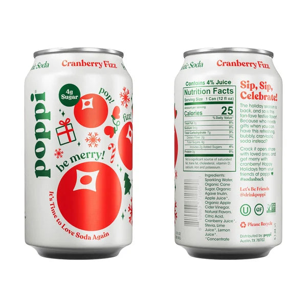 poppi Prebiotic Soda, Limited Edition Cranberry Fizz, 12 fl oz, 15 ct