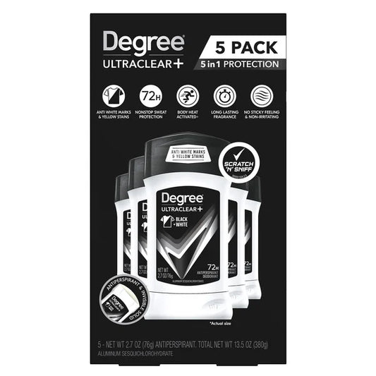 Degree Men UltraClear+ Antiperspirant Deodorant, Black & White, 2.7 oz, 5 Count
