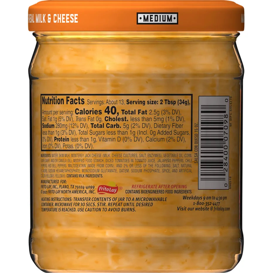 Tostitos Salsa Con Queso Medium, 15 oz