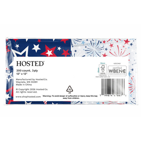 Hosted Printed Napkins, 13"x13", 200-count