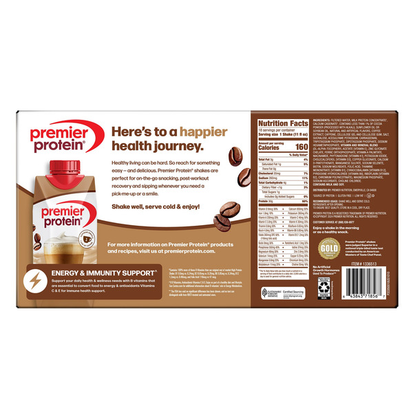 Premier 30g Protein Shakes 11 fl. oz, 18-pack, Cafe Latte