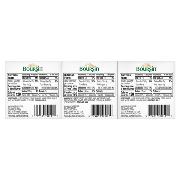 Boursin Garlic & Fine Herbs + Shallot & Chive, Gourmet Cheese, 5.3 oz, 3-count